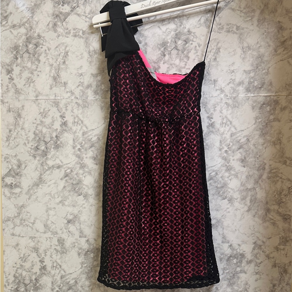Judith March One Shoulder Black and Pink Dress